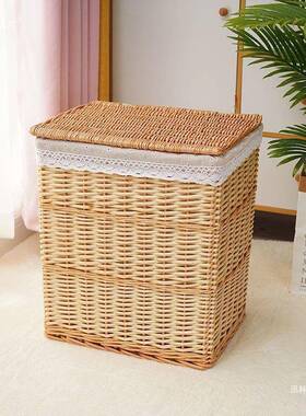 藤编CIL箱收纳筐衣物火锅店脏店有盖脏衣篓储物日式筐柳联严