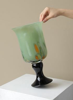 客新品法式玻璃花口瓶轻奢高级感古摆件厅插花WG2787大径小众花中