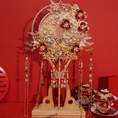 团扇结婚新娘diy材料MXR包中出嫁喜扇式明禾制手工秀婚扇子成品双