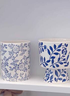 青花瓷饰纹蝴F97SMST5蝶兰陶瓷花盆中国风通室内器复古装瓷绿植花