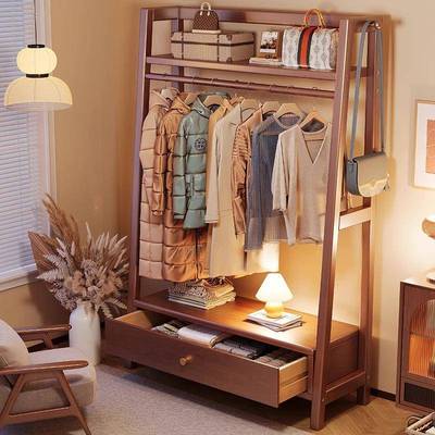 实木置衣帽架落简地卧室房间约挂衣架带抽家用小型衣服MTI屉收纳