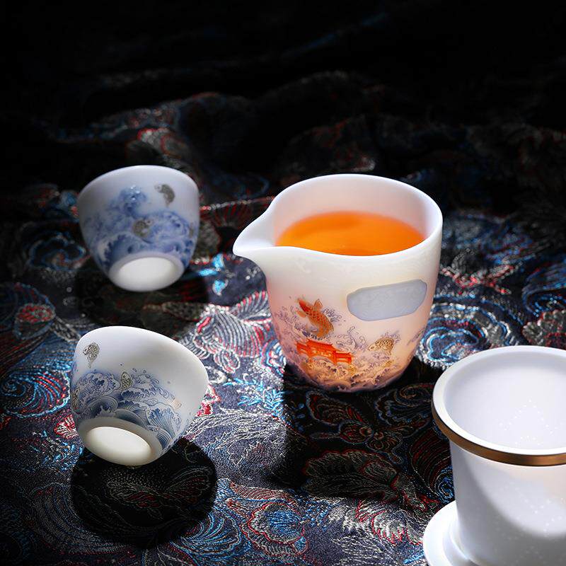 陶瓷素烧羊脂玉带茶具套装瓷随身携户外露营便携茶式新羊脂玉瓷中