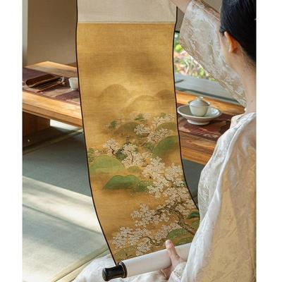 新式宋中代美卷轴挂客画厅背景墙竖20250401版长条壁学画中古风复