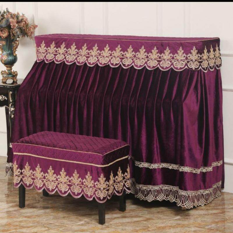 欧MKB式钢琴罩半防丝尘罩全罩墨高档绿黑色绒烫金琴披罩盖布凳套