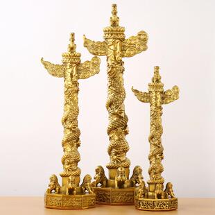 336黄铜华表摆表件华件柱摆中华柱龙柱黄铜办公摆件室家居饰品