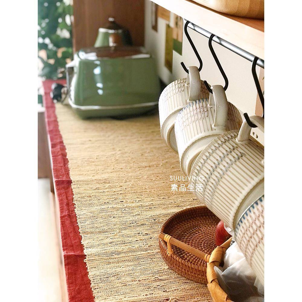 复自然乡F95HT6T7村中式禅意文艺亚麻苎麻编织麻席茶席旗桌布艺术