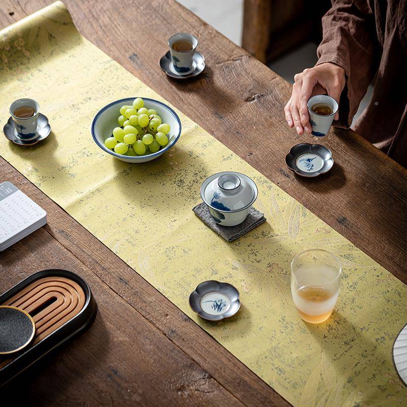 织水锦茶席茶旗现代简禅意防353茶盘垫约茶餐桌茶桌道中国风茶巾