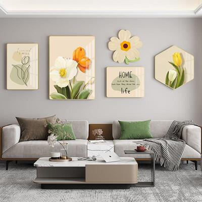 现代北客厅装饰画发景墙壁画餐厅背景SMU欧墙轻奢风挂画沙花背卉