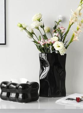 创意小褶皱陶瓷众花瓶件厅桌面插花轻奢摆餐桌ARN高级感家客居装