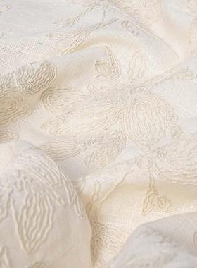 新品新款新中式花绳绣花工艺温婉气质亚麻绣1263S-十荷面料1623S-