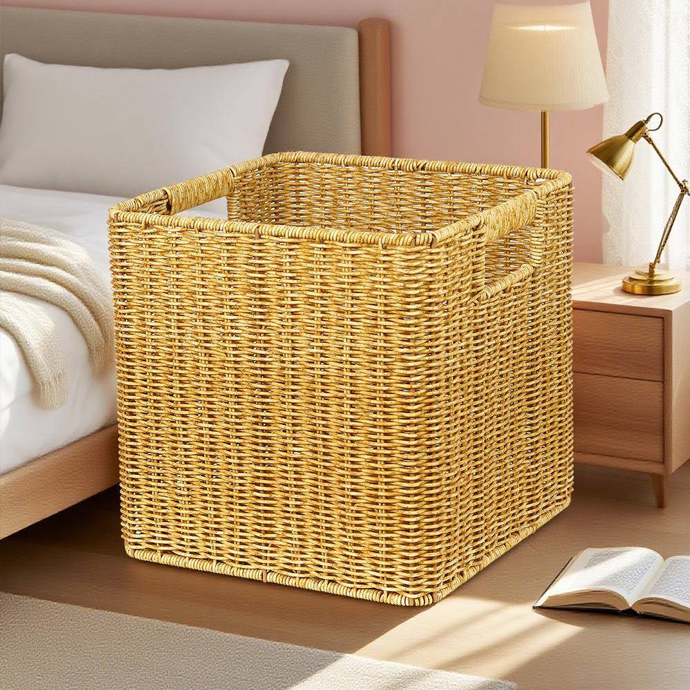 图工凰艺新热A125销手工藤编织正方形杂物收纳筐pp仿藤编收款纳篮