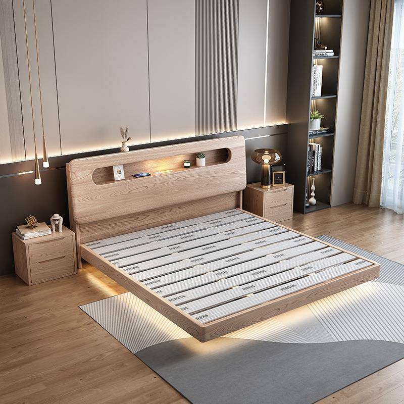 北奢欧现代简约白蜡木实.木床JS-808主5卧单人1.米双人床18米轻婚