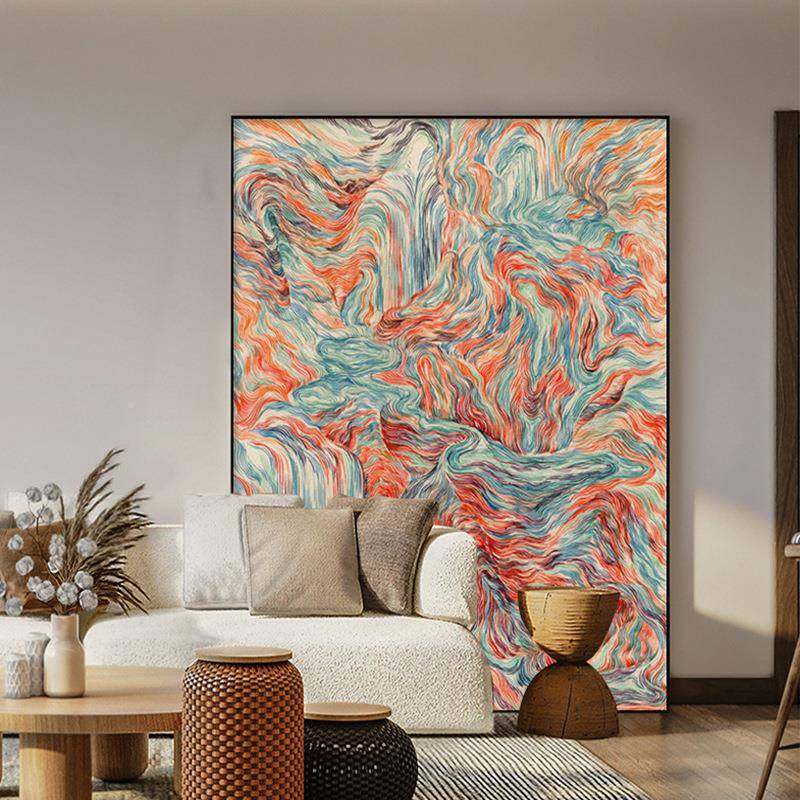 现代象彩色条装饰画客线厅卧室玄关轻挂画抽艺术客厅背景彩色线条