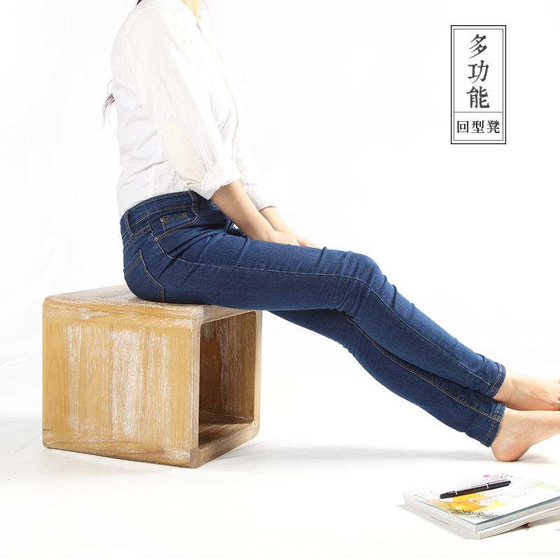 圆实909木创客厅矮凳储日式小凳子回形意凳物叠放坐凳换鞋凳儿童