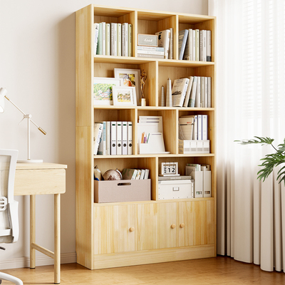 实木书架落地多层置物架客厅靠墙柜子高立储物柜学生家用收纳书柜