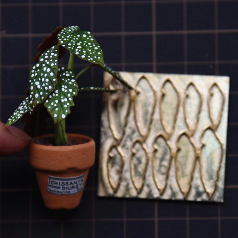 diy微缩绿植秋海棠 树脂黏土叶纹理叶脉铜板压模翻糖叶子铜制模具