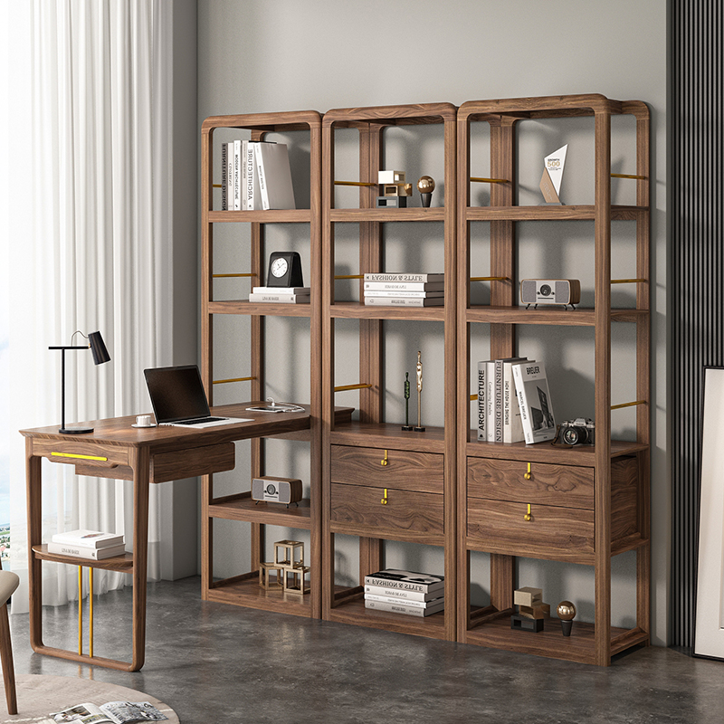 北美胡桃木书桌书架家用全实木多功能智能电脑桌卧室办公桌