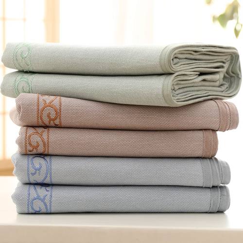 出口高端老粗布凉席三件套纯色100全棉加厚亚麻刺绣夏季原棉床单