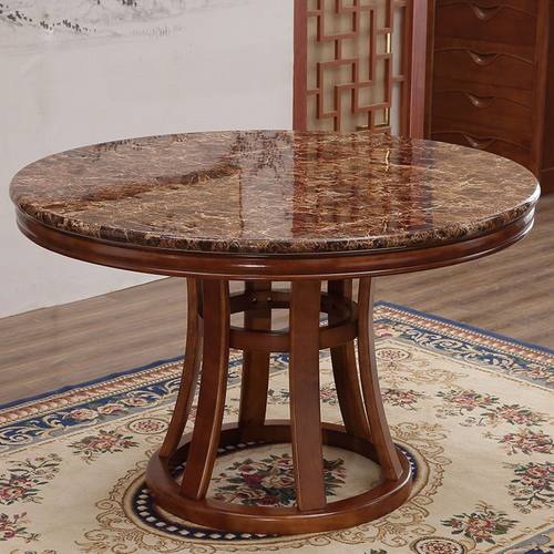 大理石实木餐桌圆桌转盘家用吃饭桌子椅子6个人8个人10个人小户型