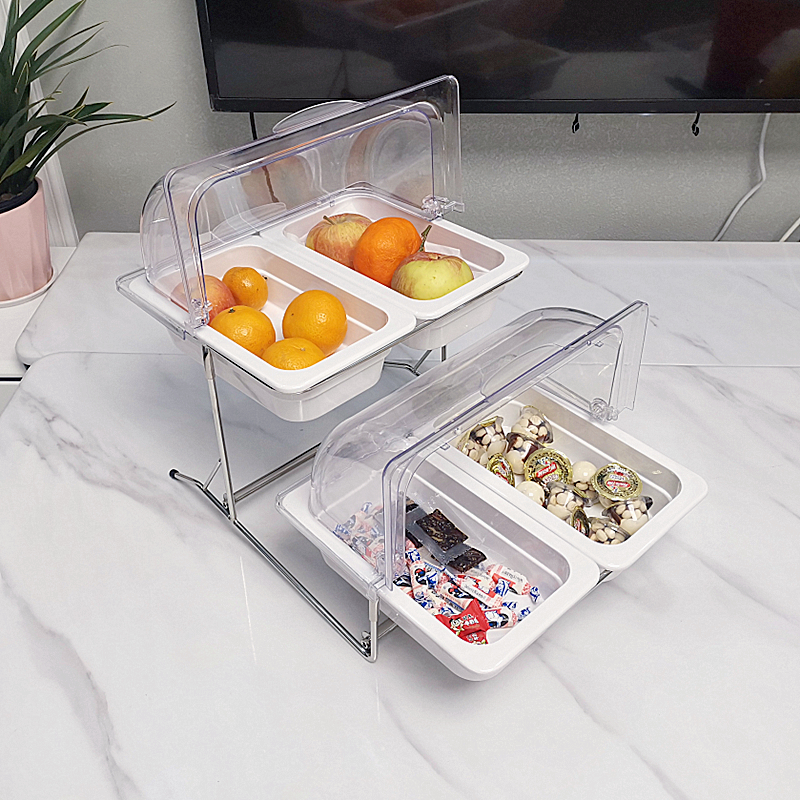 双层自助餐点心架面包蛋糕水果托盘冷餐凉菜卤菜试吃盘带透明盖