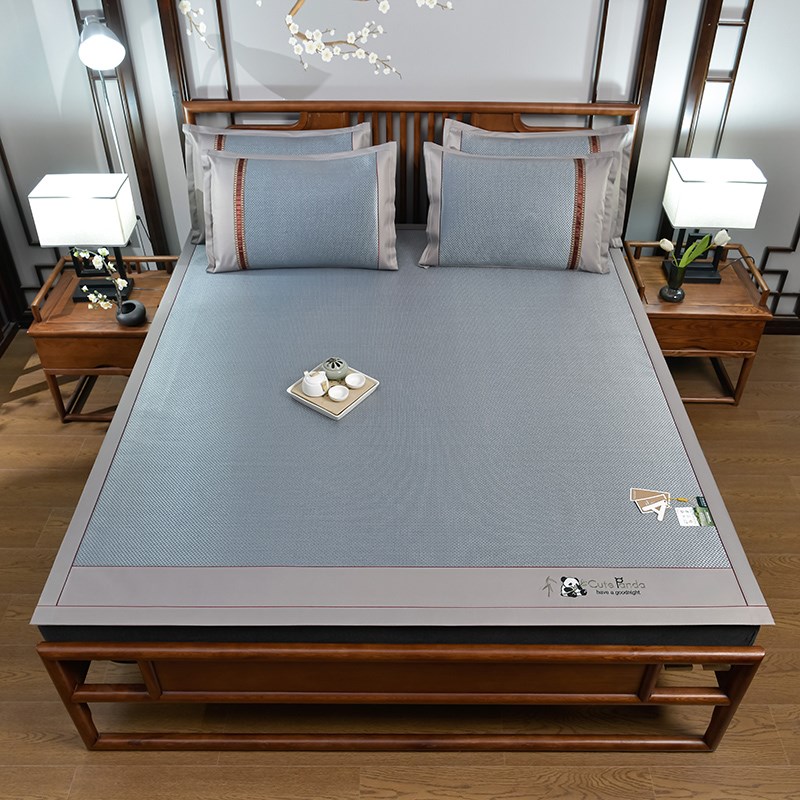 冰藤席三件套夏季单双人学生宿舍加厚裸睡席子可折叠空调席床笠款