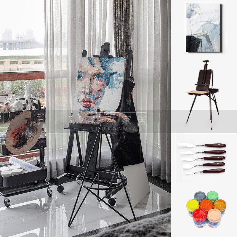 推车工具陈列画架组合主题画笔油画复古样板房绘画颜料阳台