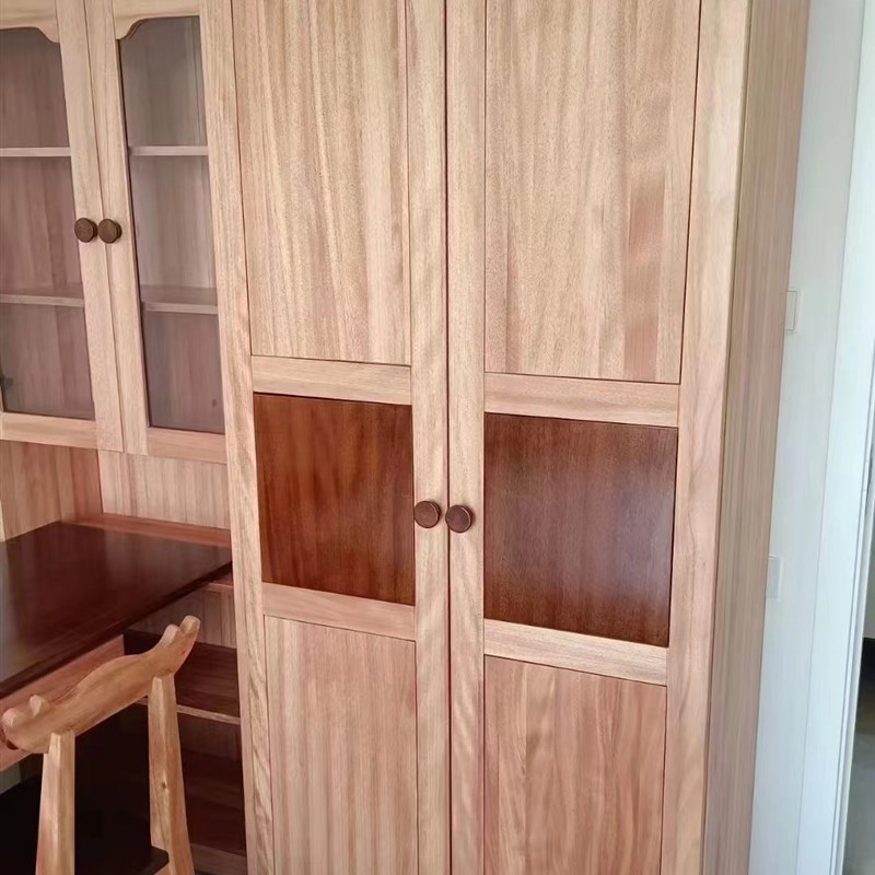 红檀木实木衣柜儿童衣柜两门衣柜三门衣柜带抽屉木蜡油开门大衣柜