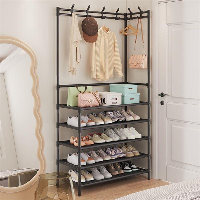 简易转角鞋架子鞋柜家用门口多层鞋帽一体架落地挂包帽挂衣架鞋架