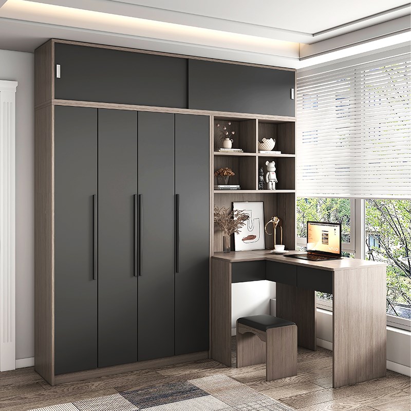 转角书桌书架一体家用卧室小户型衣橱电脑桌一半衣柜一半书柜