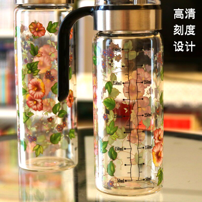 新款 韩国喇叭花色自动开合玻璃油壶油瓶 液体调料瓶不挂油不漏油