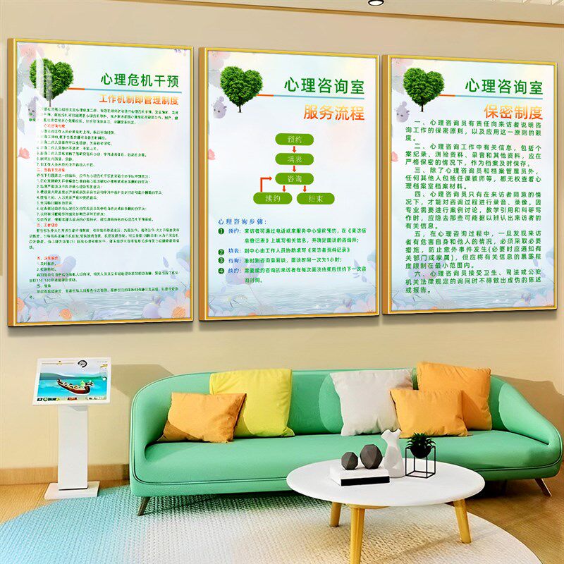 心理咨询室布置管理规章制度文化墙面装饰壁纸画工作守则挂图海报
