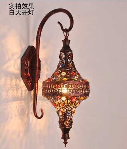 创意卧室 地中海壁灯 彩色水晶 床头 壁灯 温馨LED镜前灯