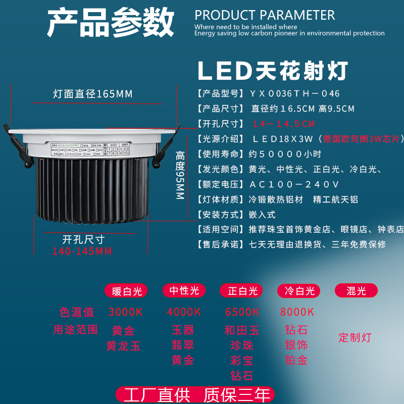 2021年新款珠宝店射灯3W柜台LED超亮天花灯展柜聚光嵌入筒灯