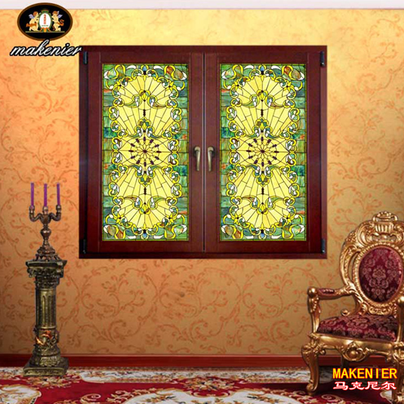 订制家装玄关过道走廊透光吊顶天花装饰教堂彩色艺术玻璃隔断屏风