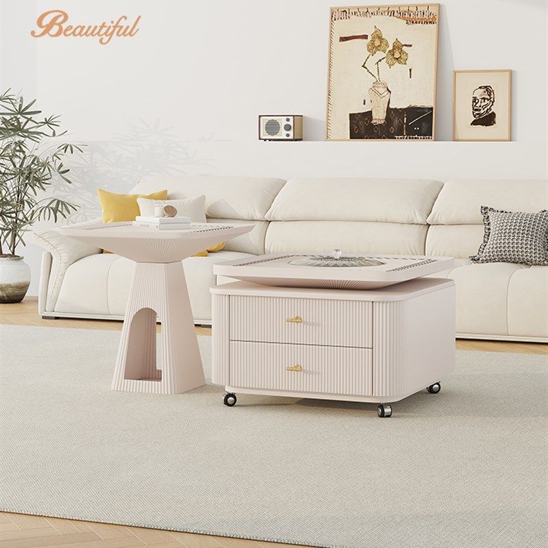 2024新款茶几电视柜组合法式客厅家用小户型奶油风可移动茶桌