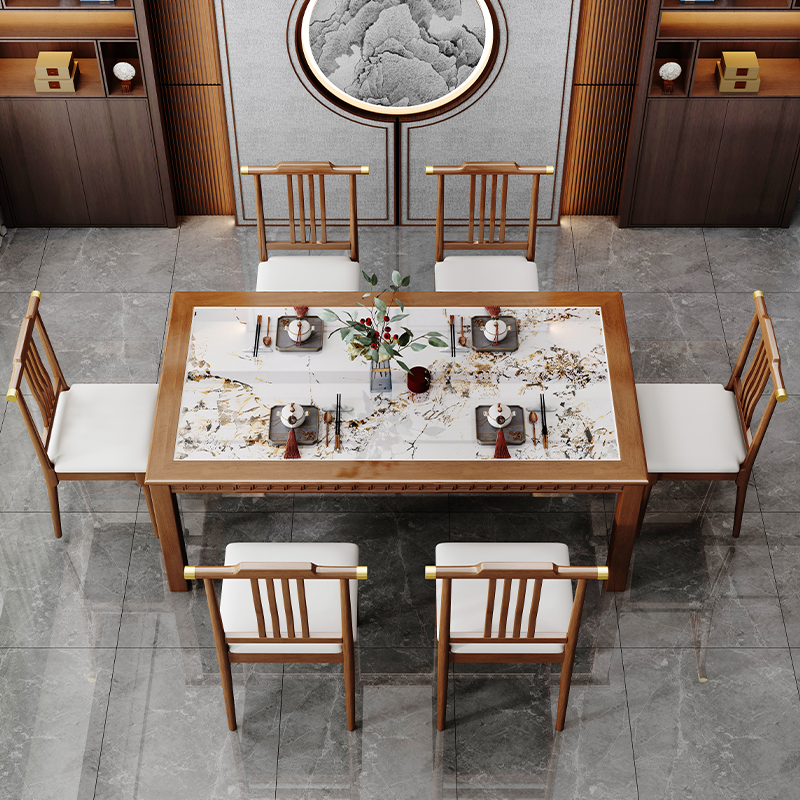 全实木岩板餐桌椅人现代家用小户型长方形带电磁炉简约饭桌