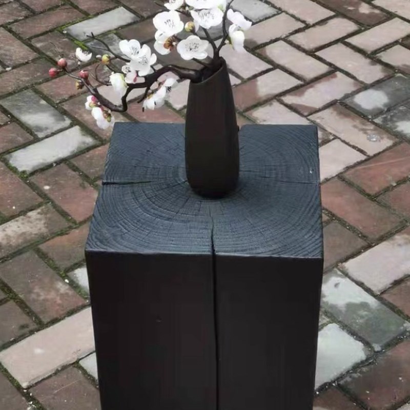 方形碳化木墩矮凳原木摆件茶几实木墩子花架树桩个性圆形柱子