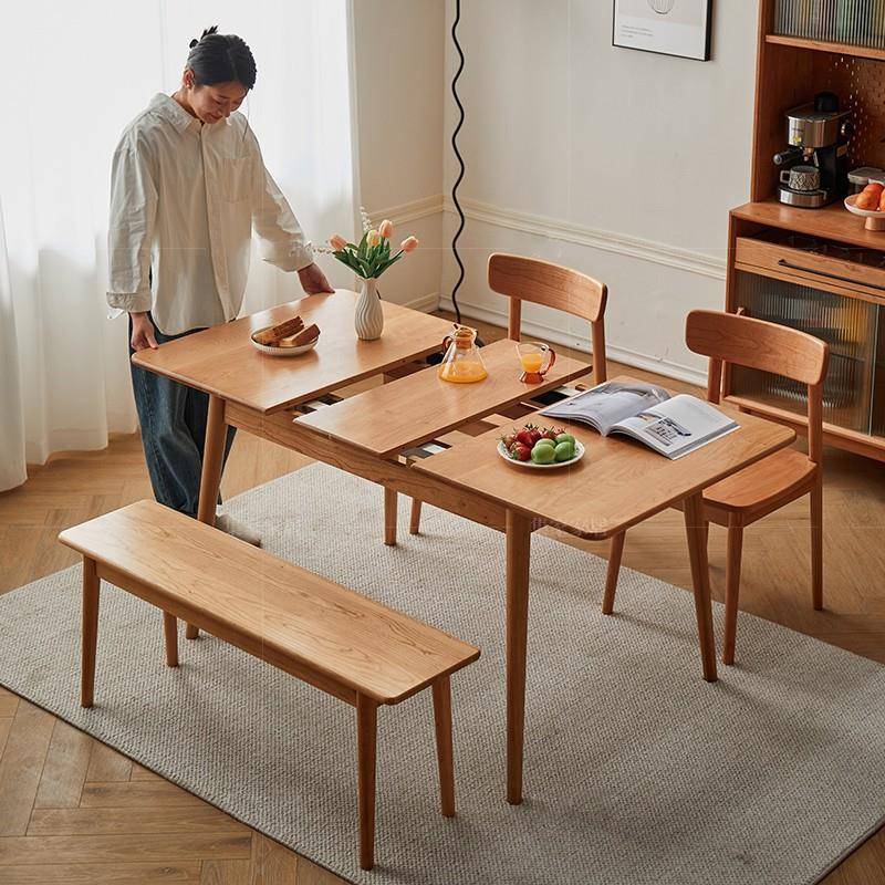 北欧实木伸缩餐桌家小户型餐桌椅组合折叠用式日xy636原饭木餐桌