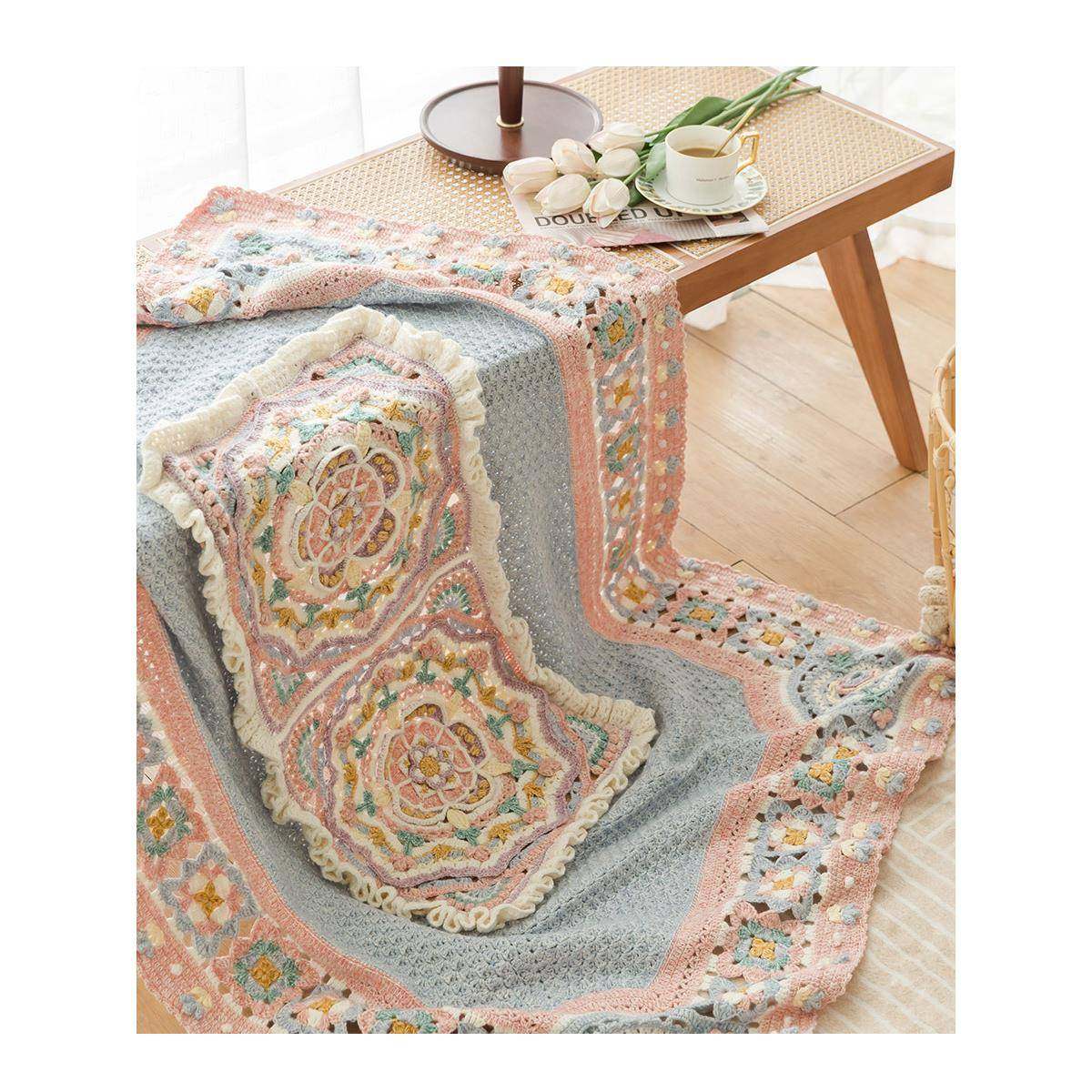 苏苏家都铎DXB玫姐瑰抱枕毯手工DI自Y编织钩针毯子毛线团材料制包