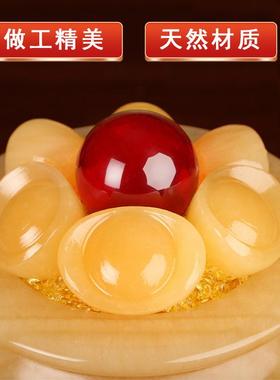 GT610源聚头厂家米黄玉底聚宝盆套装元宝座黄玉宝盆摆件送礼品