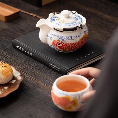 羊脂LXP玉手抓壶功夫茶具单家用鱼白瓷办公室高档故壶宫文龙创泡