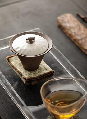 几欢老泥鎏陶NJO银盖碗盖功岩夫茶具瓷家用泡茶碗茶器国潮风带粗