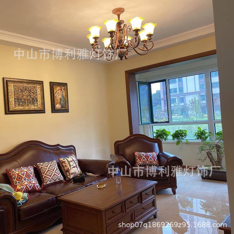 美式吊灯灯客厅主灯欧式铁44863艺复古田园梯乡复村别墅大厅式楼