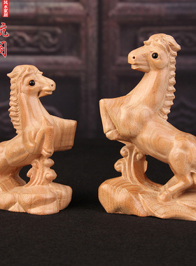 桃木马摆件木雕木质原色十二生肖马手把件汽车摆件属相马吉祥物