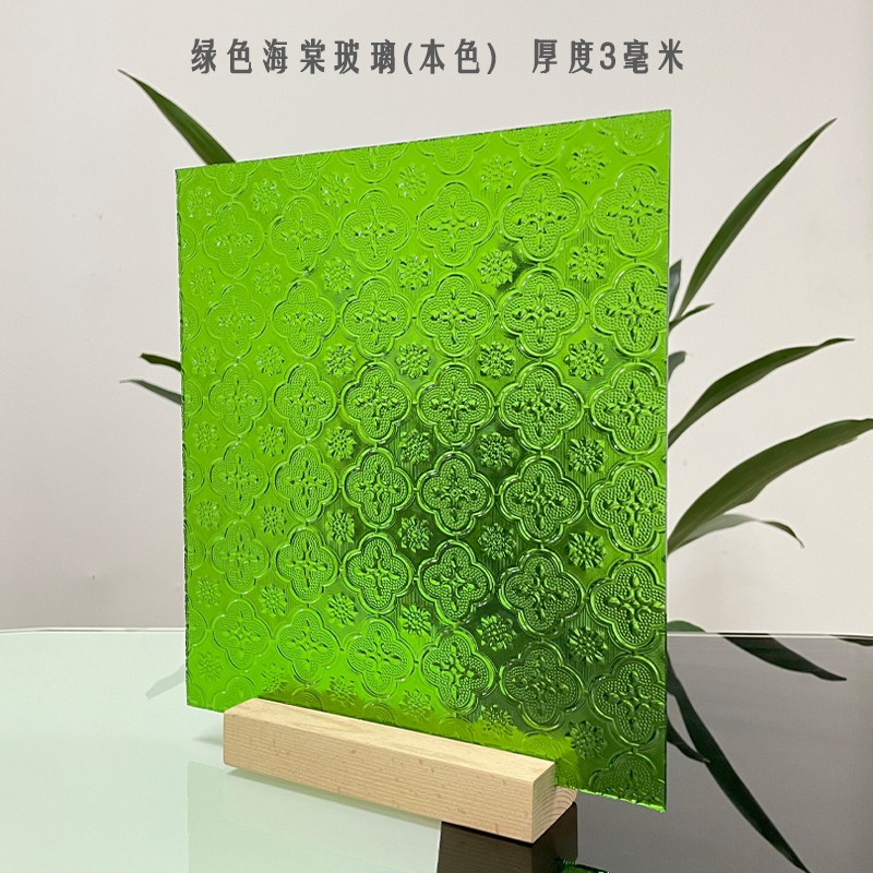 老式复古彩绘色海棠花纹压花艺术钢化玻璃门满洲窗户隔断屏风定制