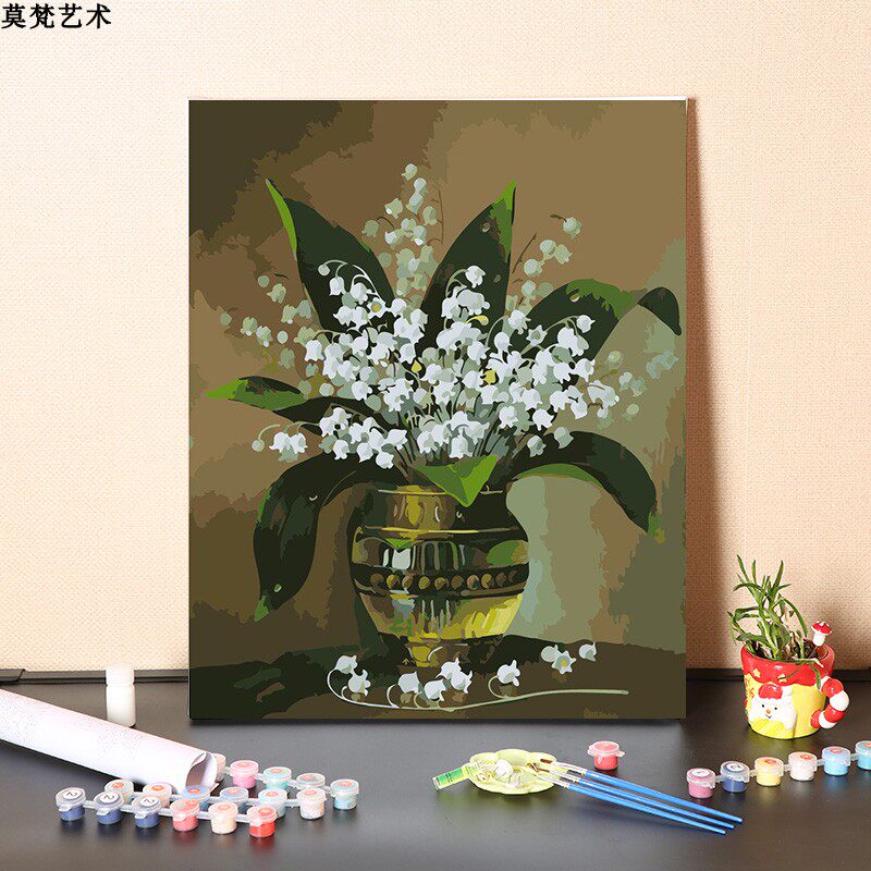 数字油画diy填充铃兰花卉手工填色幸福归来客厅装饰丙烯油彩画画