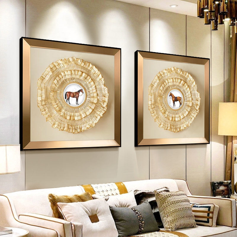 欧式大气别墅客厅装饰画沙发背景墙挂画样板房简欧壁画餐厅玄关马