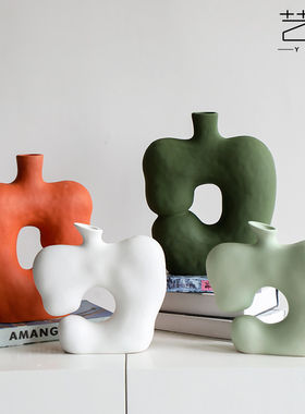 侘寂风创意陶瓷摆件摆设简约样板间售楼处装饰酒店软装饰品果绿色