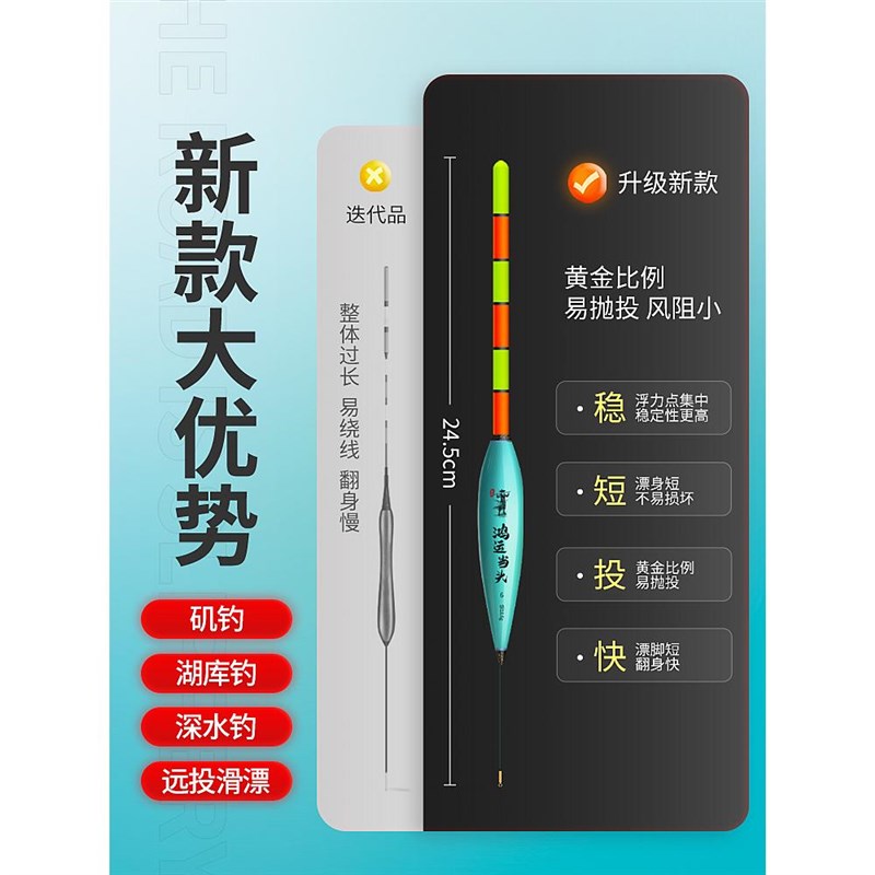 墨池滑漂浮漂矶竿远投路滑漂加粗醒目鲢鳙鱼漂日夜两用变色夜光大