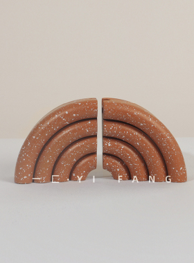 一匚 现代样板间简约水磨石半圆红色书挡 书房书柜售楼部软装饰品